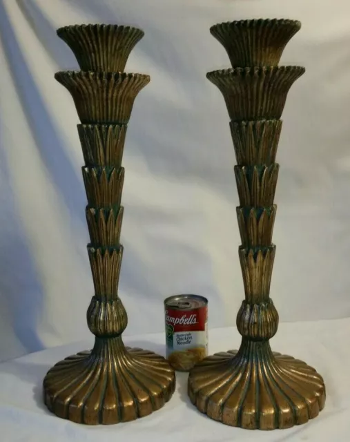 Pair Candlesticks Bronze Patina Finish 19" tall Hollywood Regency Style