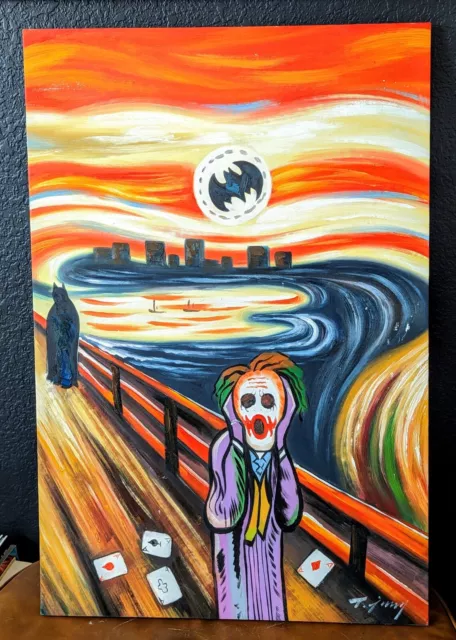 THE JOKER Edvard Munch THE SCREAM style acrylic on canvas painting Batman 36X24