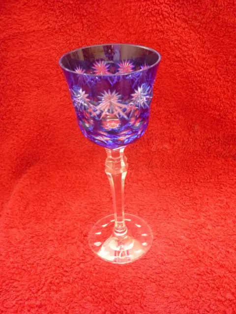 Vintage Nachtmann German Single 8"Tall Cobalt Blue Cut toClear Crystal HockGlass