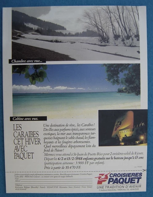 Publicité Vintage Magazine 1966 – Croisières Paquet, Paquebot, Originale Rétro, Dimensions 21x28cm, Bon état, France