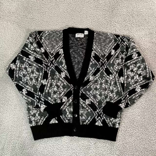 Vintage City Streets Cardigan Sweater Men's Button Up Black White 90s 80s Large