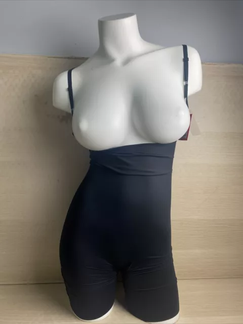 NWT Spanx Womens Open Bust Mid Thigh Bodysuit Black Size XL