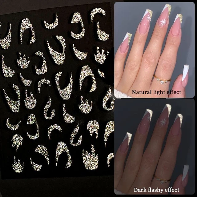 Calcomanías de uñas reflectantes con brillo - láminas francesas para arte en uñas decoración de manicura 1 pieza S