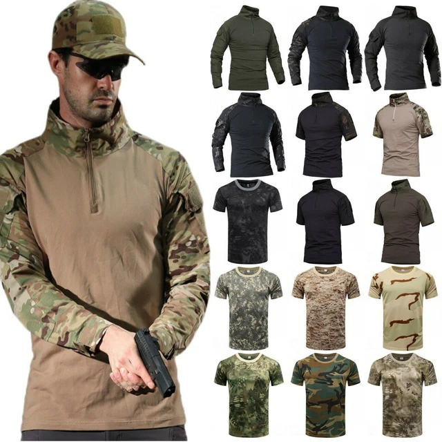 Men Camo Long/Short Sleeve Combat Military Tactical T-Shirt Sport Blouse Top US~