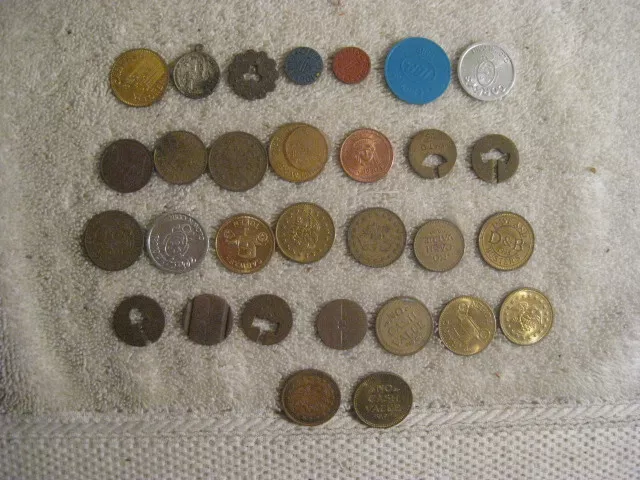 Vintage Antique Collectible Tokens Mixed Various Lot of 30 Brass- aluminum-Fiber