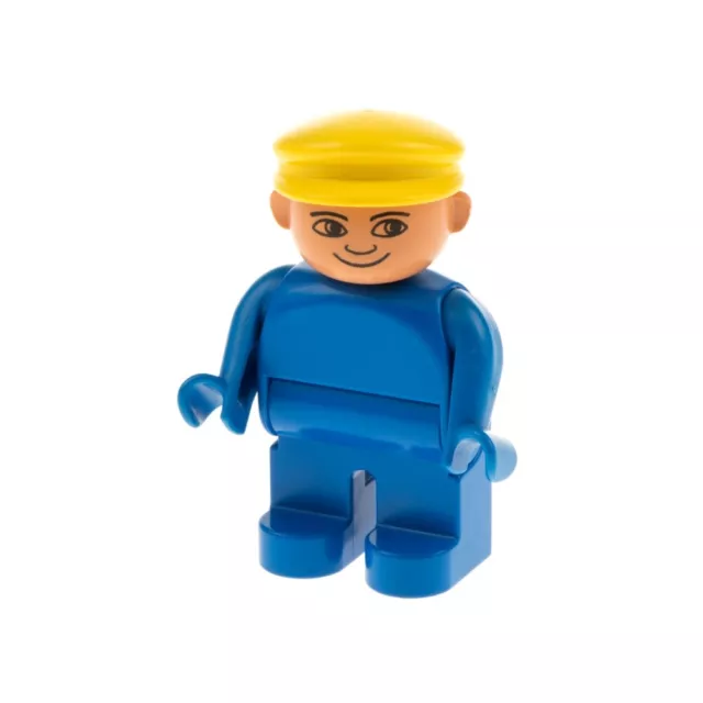 1x LEGO Duplo Figure Man Blue Legs Top Blue Hat Yellow Eyes Blank 4555pb164