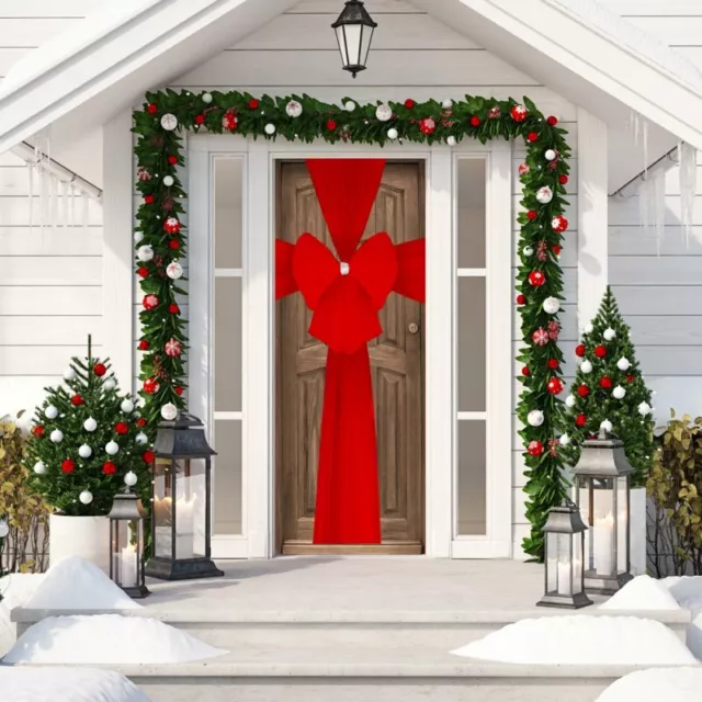 Grande Rojo Navidad Puerta Lazo Deluxe Festivo Decoración Doble Envolvente Cinta