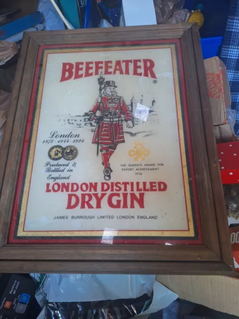 Vintage Beefeater London Distilled Dry Gin Mirror Bar Sign - Hanging Wall Decor