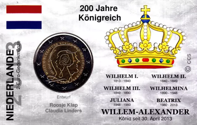 2 Euro NIEDERLANDE 2013 * 200 Jahre KÖNIGREICH * 206 + MünzKarte / CoinCard