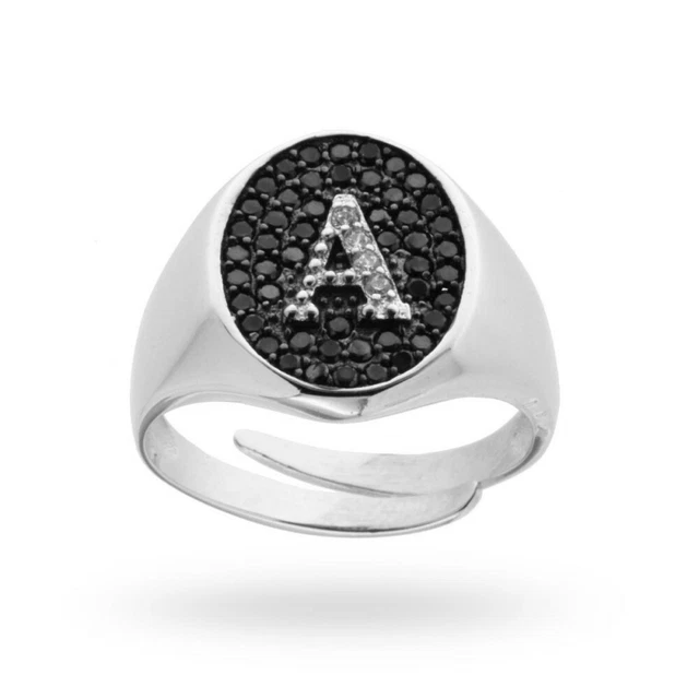 Anello Chevalier Argento 925 Con Zirconi Neri - Regolabile - Unisex