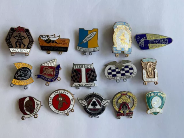 Vintage Speedway Enamel Pin Badges (1970s) inc. Belle Vue, Ipswich, Reading, etc