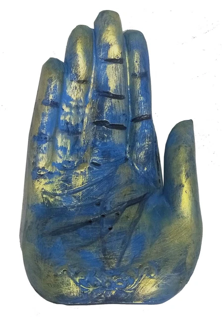 Indiano Tradizionale Lord Buddha Mano Idol Colore Dorato & Bluefor Arredo Casa
