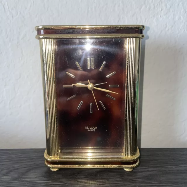 Vintage Bulova Desk Clock - Brass Quartz Bulova Mantle Clock, Battery Operated