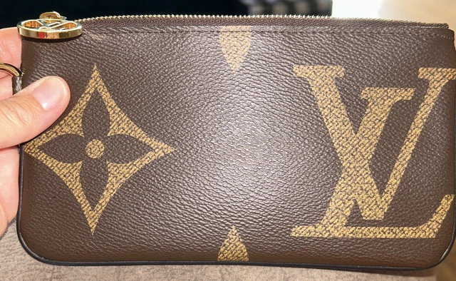 Authentic LOUIS VUITTON Trio Monogram Giant Canvas Coin Purse Key Pouch Brown