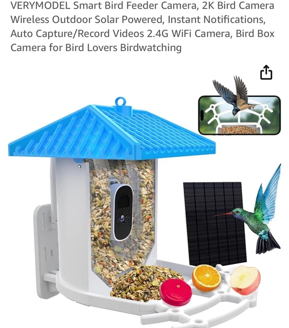 SECUHOME Mangiatoia Intelligente Per Colibrì Con Fotocamera - Alimentazione Solare, Riconoscimento AI, 590 Ml, Impermeabile