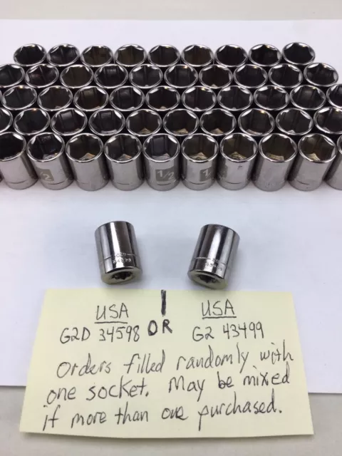 Craftsman 1/2" Shallow Socket 6 Point 1/4" Drive G2 43499 OR G2D 34598 USA NOS