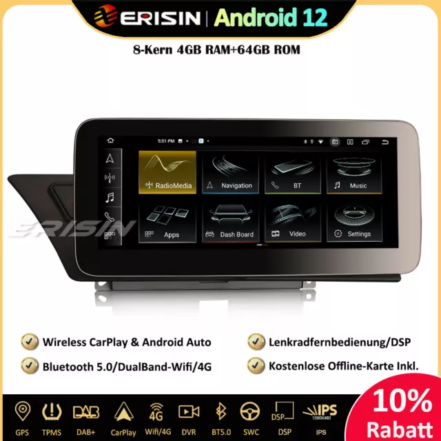 10.25" 8-Kern Android 12 Autoradio GPS Wifi DSP 4G BT5.0 Für Audi A4/A5/B8/S4/S5