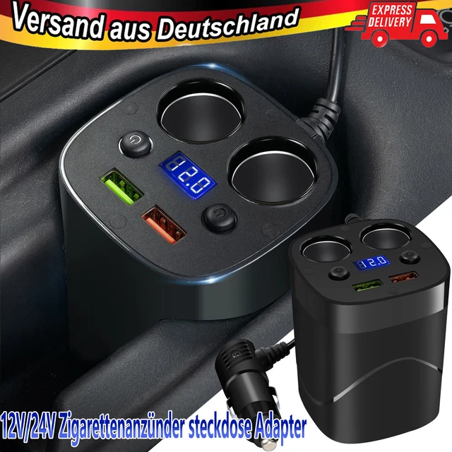 Adapter Zigarettenanzünder Steckdose KFZ Auto 2-Fach Verteiler Für 12V/24V Zigarettenanzünder Doppelsteckdose Adapter 12 Volt Stecker