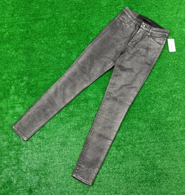 NEW J Brand Maria High Rise Crop PHOTO READY Skinny Jeans Silver Lament Size 25