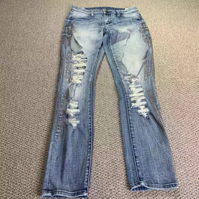 Blank NYC Womens Jeans Size 26 Blue Denim Light Wash Distressed Studded*