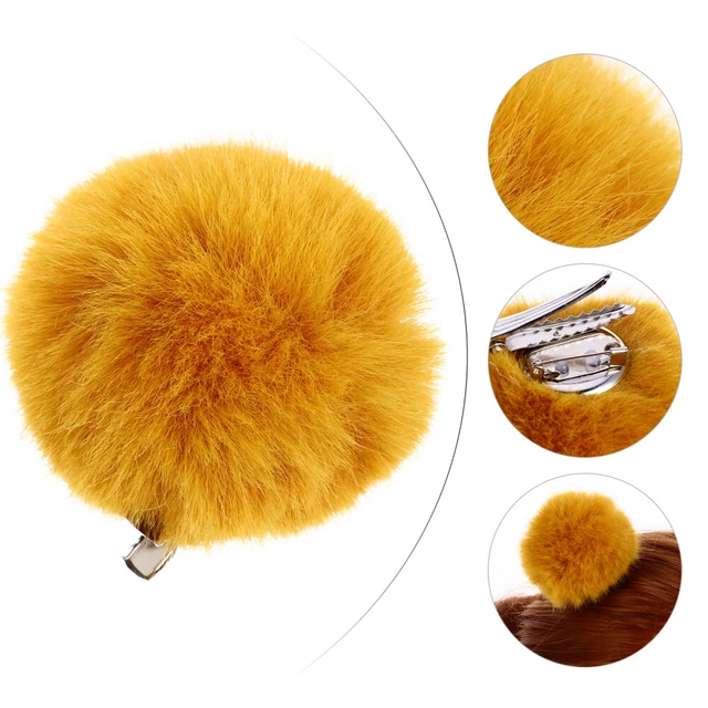 7 piezas bolas de pelo broche pinzas para el pelo piel artificial de conejo pompones amarillos