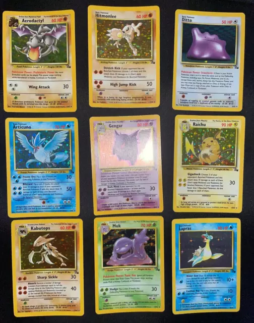 Lotto 9 Carte Pokemon Set Fossil TUTTE HOLO Condizione Excellent /Near Mint ENG