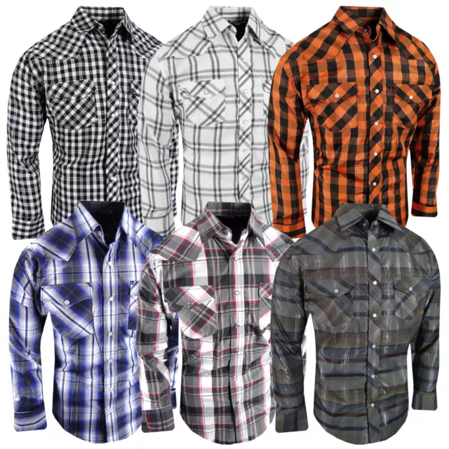 Western Plaid Shirt Mens Woven Silver Stitch Fabric Rodeo Brand Pocket Snap Cuff