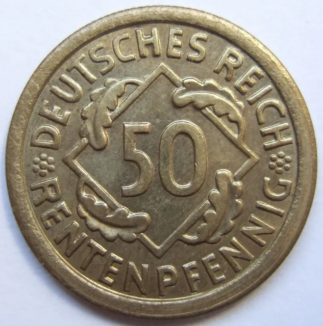 Münze Weimarer Republik 50 Rentenpfennig 1923 G in fast Stempelglanz