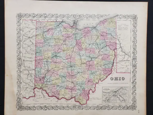 1855 Colton Map - Ohio - 100% Genuine Antique