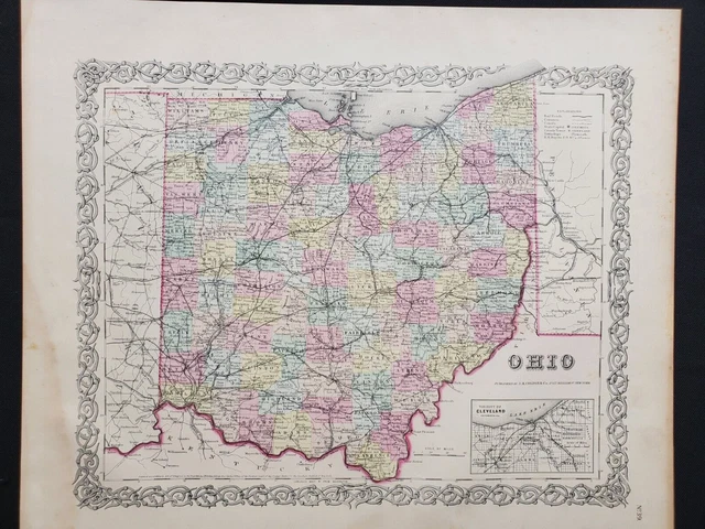 1855 Colton Map - Ohio - 100% Genuine Antique