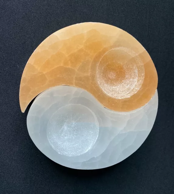 Ying Yang Selenite Candle Holders 1.67 Lbs (4.5"x1.5"- 2 pc) Morocco