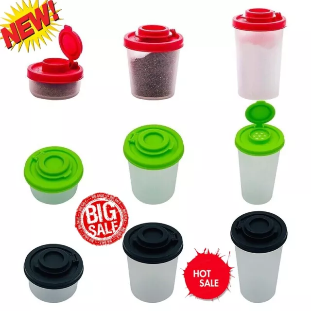 Salt And Pepper Shakers Clear Pots Dispensers Cruet Jars Set Plastic Lid'NEW