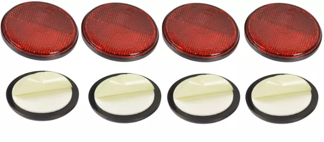 4 x Round Red Adhesive Reflector Circular Stick Van Trailer Truck Car Bike Gate