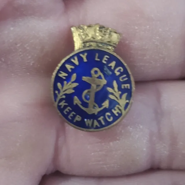 Navy League Keep Watch Canada WWII Era Brass & Enamel Caron Bros Lapel Pin