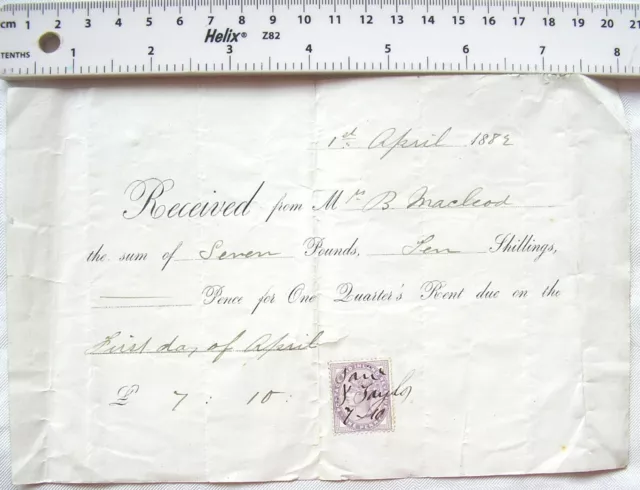 1882 receipt with revenue McLeod, for one quarter's rent