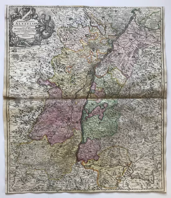 Johann Baptist Homann 1664-1724 Kupferstich Landkarte Elsass Baden Elsace 2