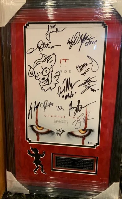 Framed IT Chapter Two Cast Signed X12 11x17 Poster Pennywise Sketch Beckett LOA