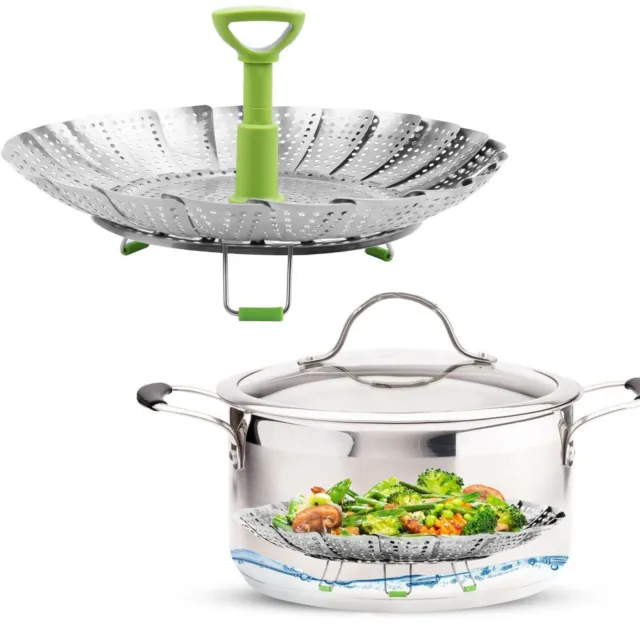 Stainless Steel Vegetable Steam Basket Seafood Cooking Steamer Kitchen 7-11 inch