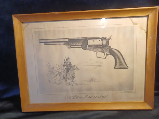 Framed Art Print of Colt Walker Model 44 Caliber Pistol, Lithograph, 1950