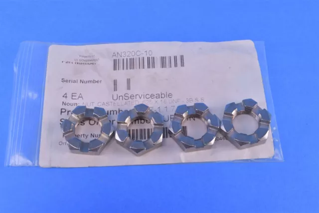 4 Aerospace Nut Plain Slotted Hexagon Castellated 625 x 18 UNF ANS320C-10