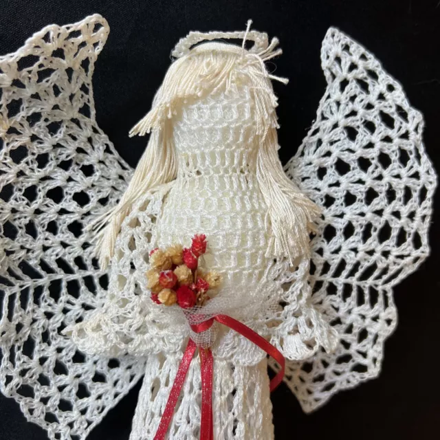 12” Crocheted Starched Lace Angel Christmas Tree Topper Decor Figure Handmade