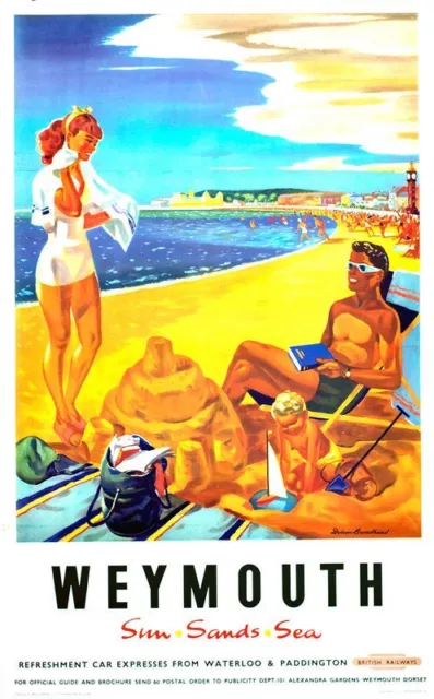 Vintage British Rail Weymouth Dorset Railway Poster Print A3/A4