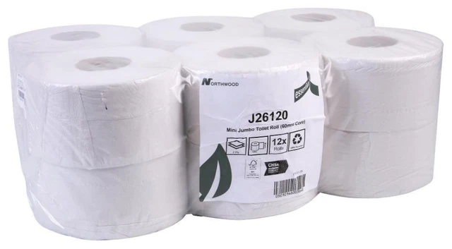 120m 2ply Mini Jumbo Rotolo di Carta Igienica, 12 Confezione - J26120