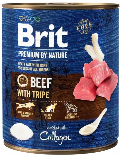 6 x 800 g BRIT Premium by Nature cibo umido con manzo e trippa per cani adulti