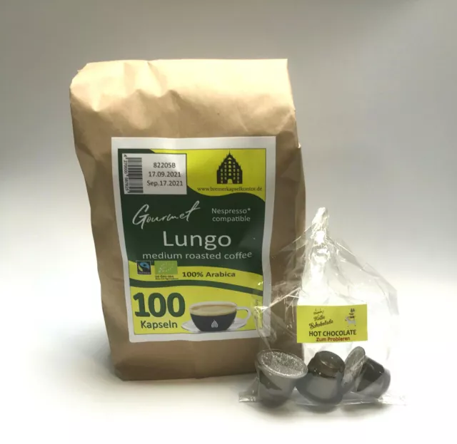 Gourmet Lungo Kapseln für Nespresso* - Aktionspreis -100 Stk-BIO