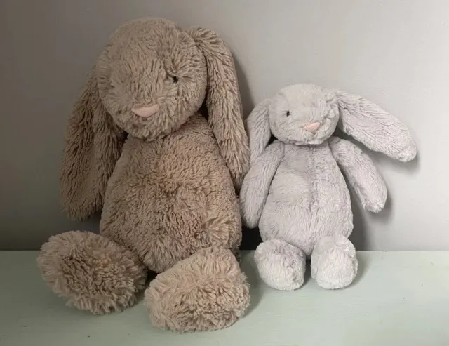 Jellycat London Bashful Bunny Brown / Tan Medium + Mini Gray Bunny