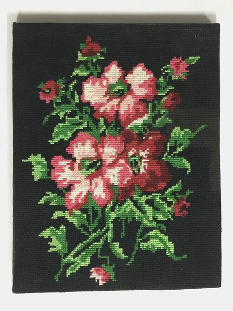 Broderie Point De Croix Vintage Fleurs Pink Éclat – 27x35 Cm – Fait Main