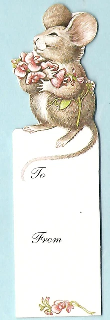 Antioch Bookmark Mouse with Pink Rose Flowers Floral Gift Enclosure 1979 UNUSED