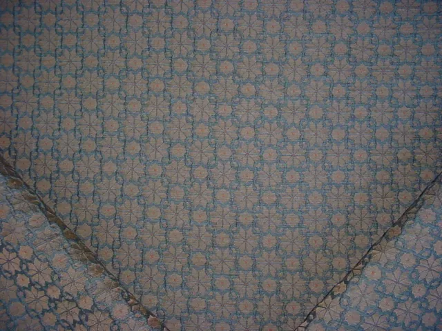21Y Kravet Deep Aqua Blue Brass Apricot Geometric Lattice Upholstery Fabric