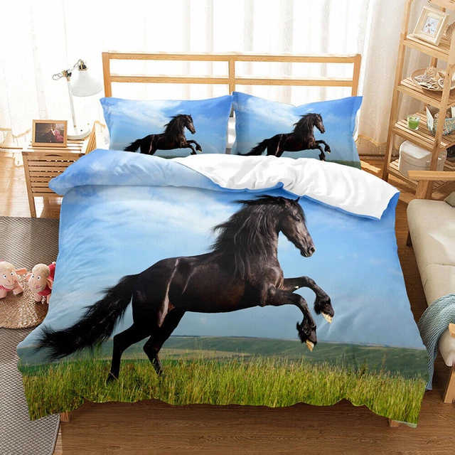 GRASSLAND HORSE ANIMAL Duvet Doona Cover Double Queen Bedding Set Quilt